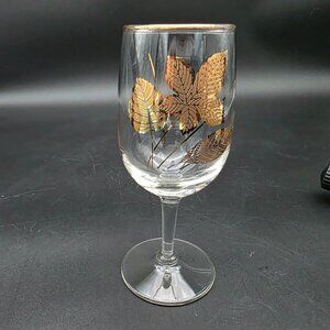 Vintage Libbey Clear Wine Glass With Gold Leaf Pattern & Rim 6"